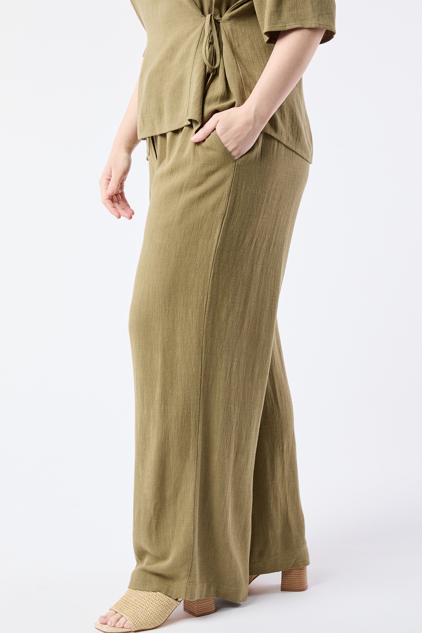 Green Linen Casual Pants-Market Grey Boutique