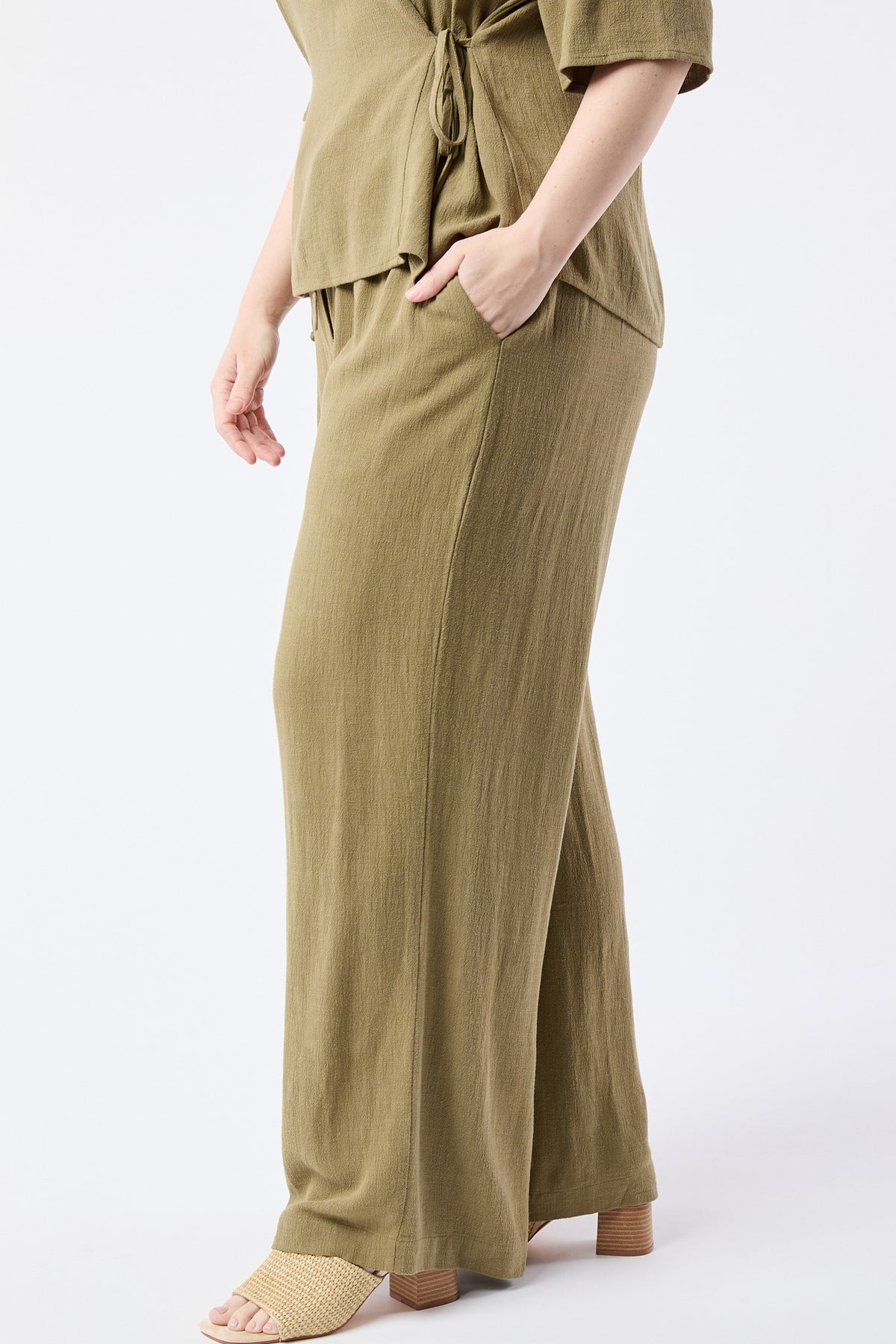 Green Linen Casual Pants-Market Grey Boutique