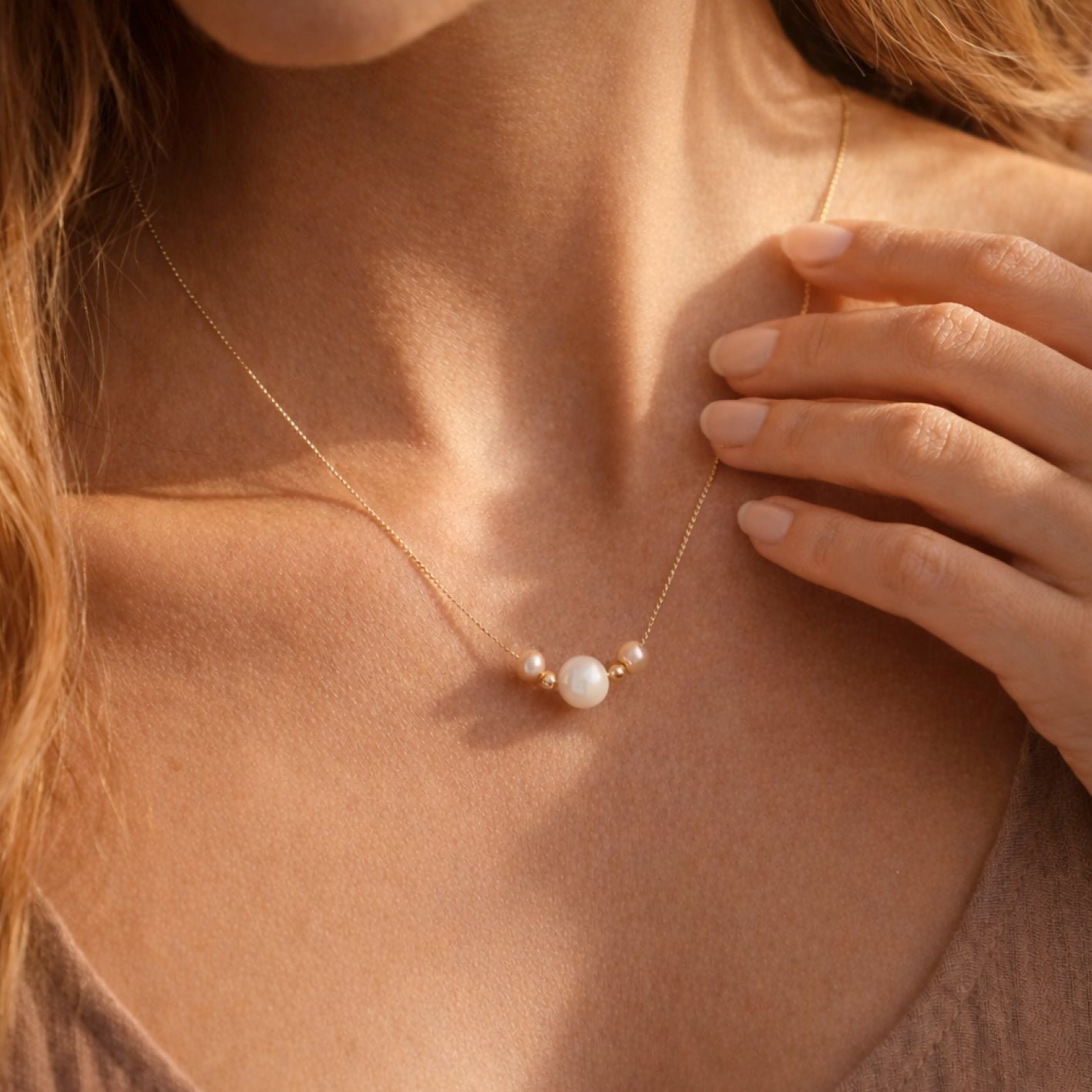 Dainty Chain Pearl Necklace-Market Grey Boutique