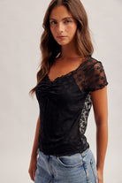 Black Sweetheart Sheer Back Top-Market Grey Boutique