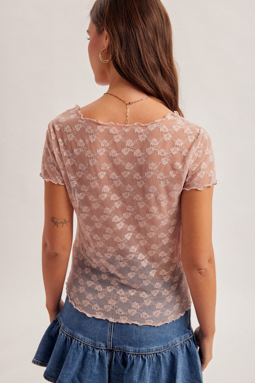 Dusty Lilac Sweetheart Sheer Back Top