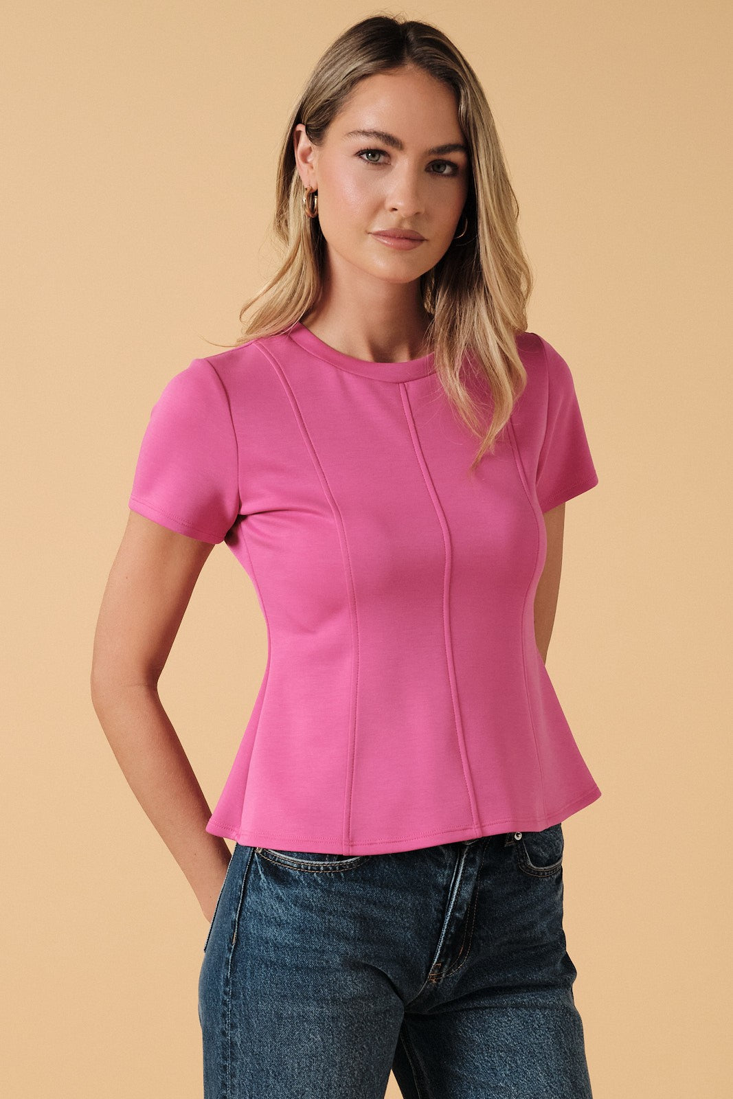 Pink Peplum SS Top-Market Grey Boutique