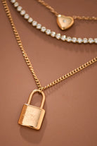 CZ Accent Layered Lock Necklace-Market Grey Boutique