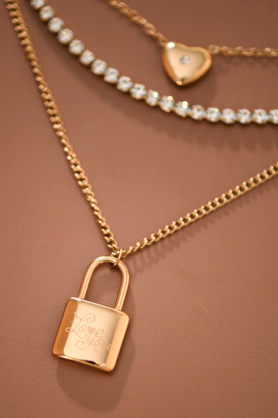 CZ Accent Layered Lock Necklace-Market Grey Boutique