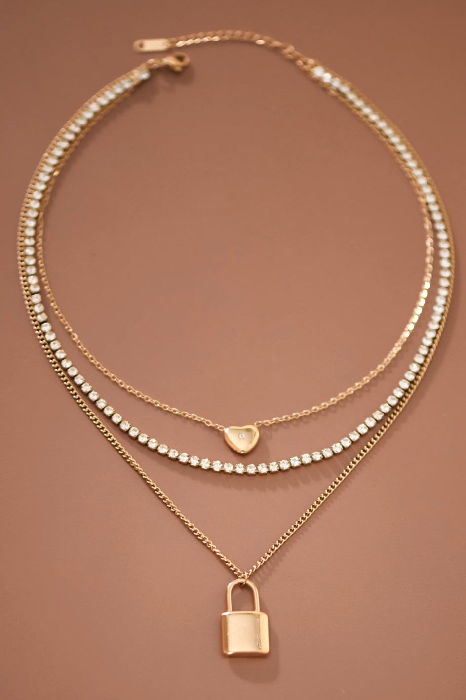 CZ Accent Layered Lock Necklace-Market Grey Boutique
