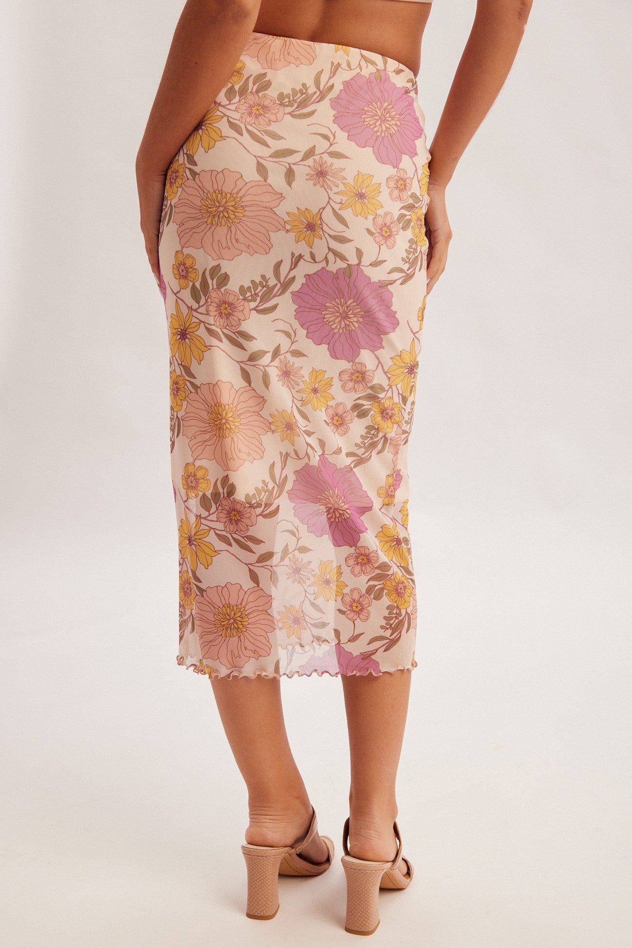 Floral Fun Midi Mesh Skirt