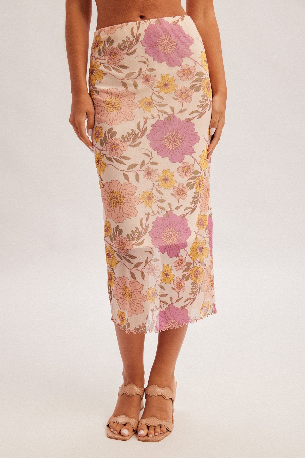 Floral Fun Midi Mesh Skirt