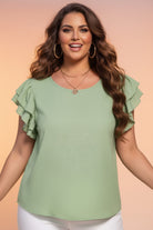 Plus Sage Ruffle Sleeve Top-Market Grey Boutique