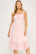 Pink Smocked Bodice Tiered Midi Dress