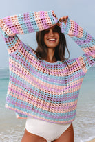 Open Knit Rainbow Stripe Sweater-Market Grey Boutique