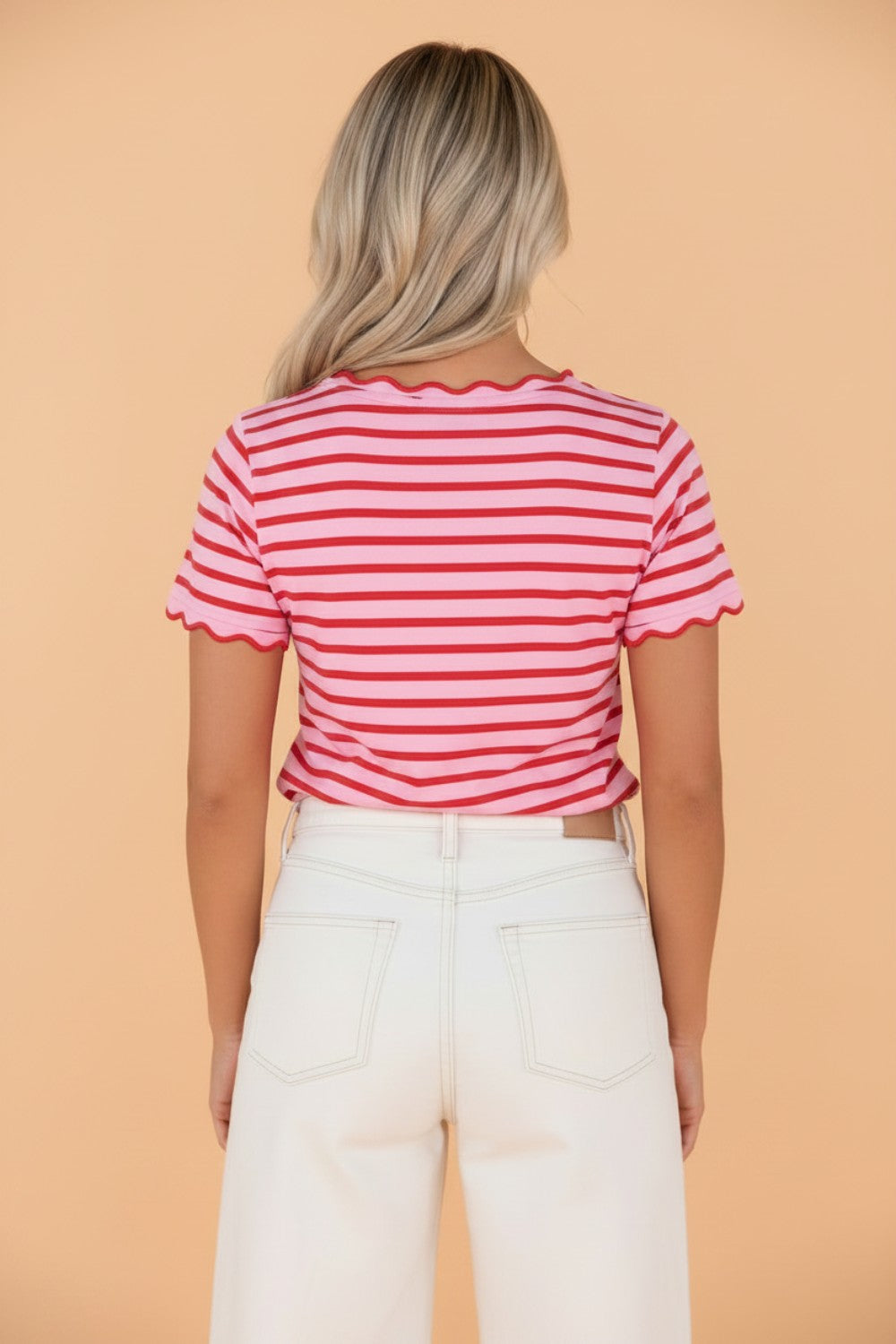Pink Stripe Scallop Trim Top