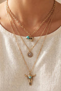 Gold Bull Skull Western Layer Necklace