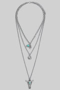 Silver Bull Skull Layered Necklace
