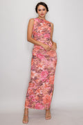 Floral Overlay Bodycon Maxi Dress