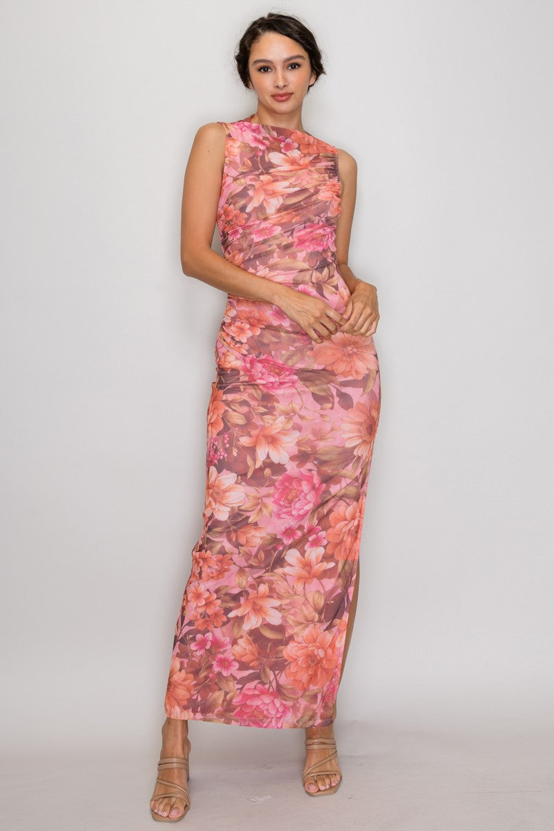 Floral Overlay Bodycon Maxi Dress