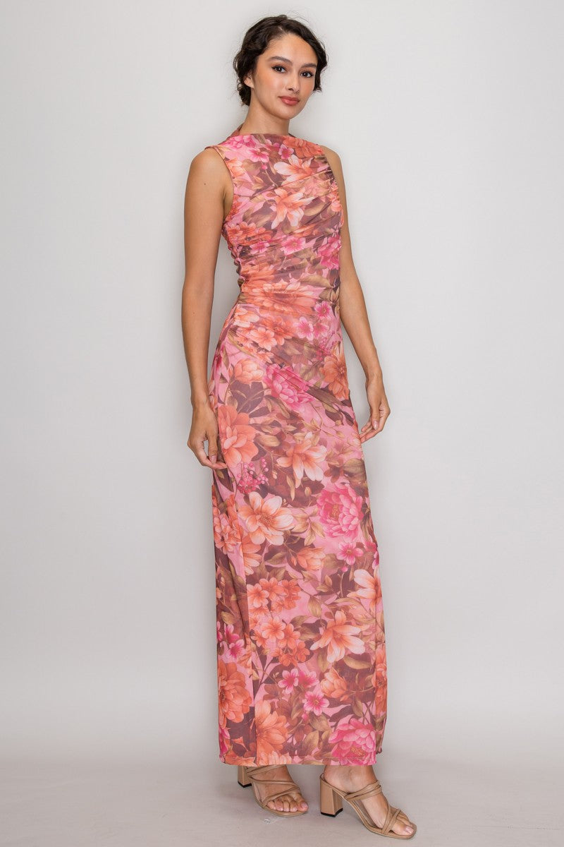Floral Overlay Bodycon Maxi Dress