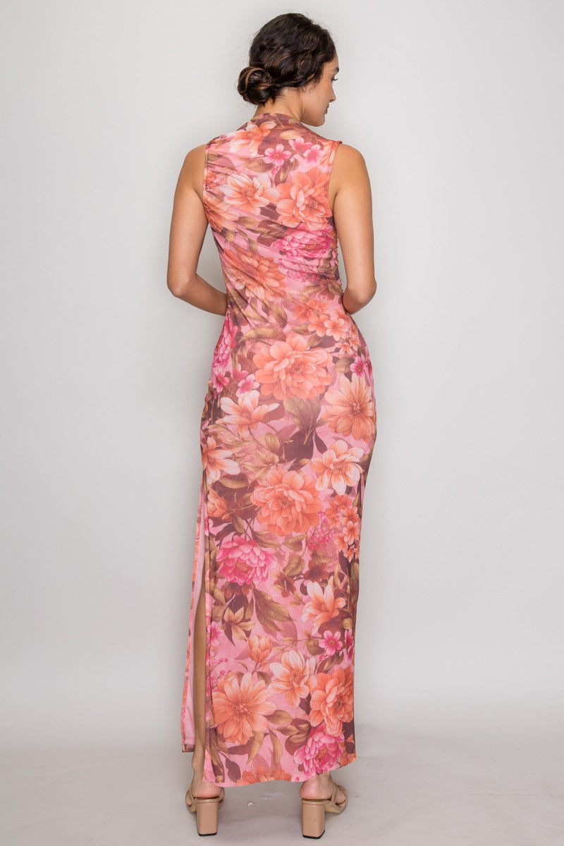 Floral Overlay Bodycon Maxi Dress
