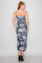 Strapless B/W Floral Mesh Midi Dress-Market Grey Boutique