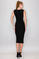 Ribbed Black Square Neck Fitted Dress-Market Grey Boutique