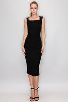 Ribbed Black Square Neck Fitted Dress-Market Grey Boutique