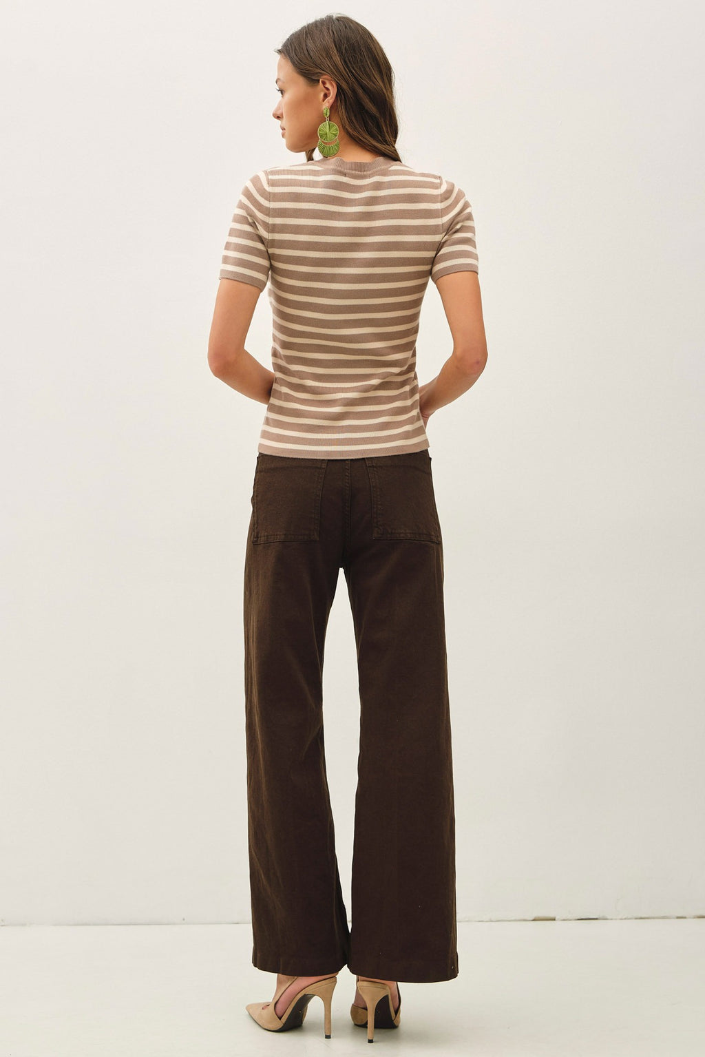 Mocha Striped SS Sweater Crewneck