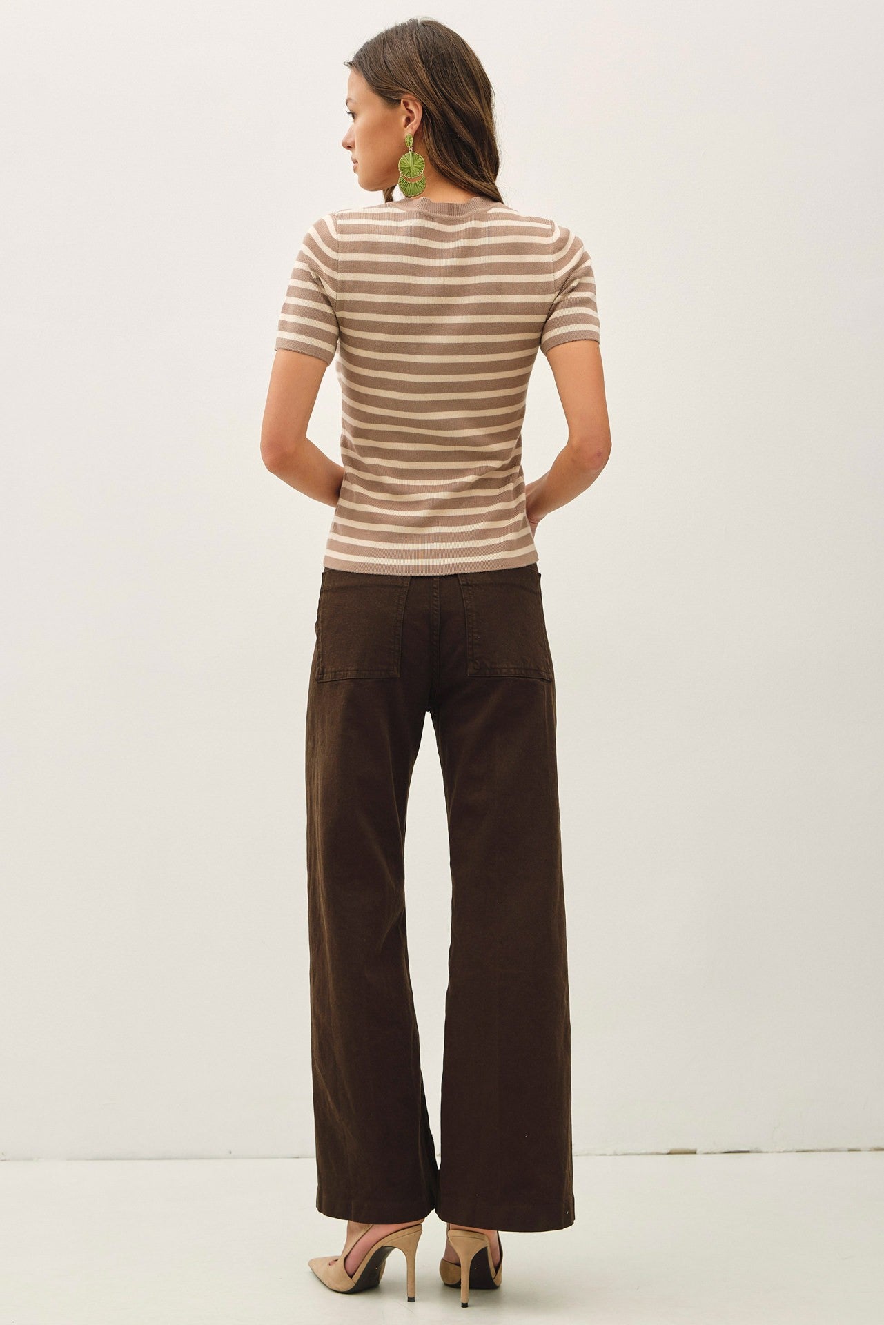 Mocha Striped SS Sweater Crewneck