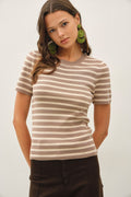 Mocha Striped SS Sweater Crewneck
