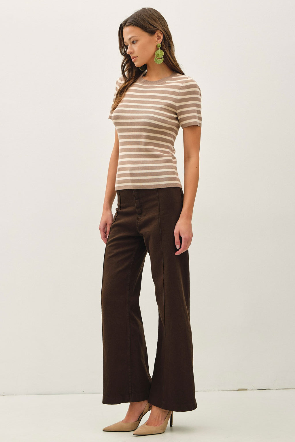 Mocha Striped SS Sweater Crewneck