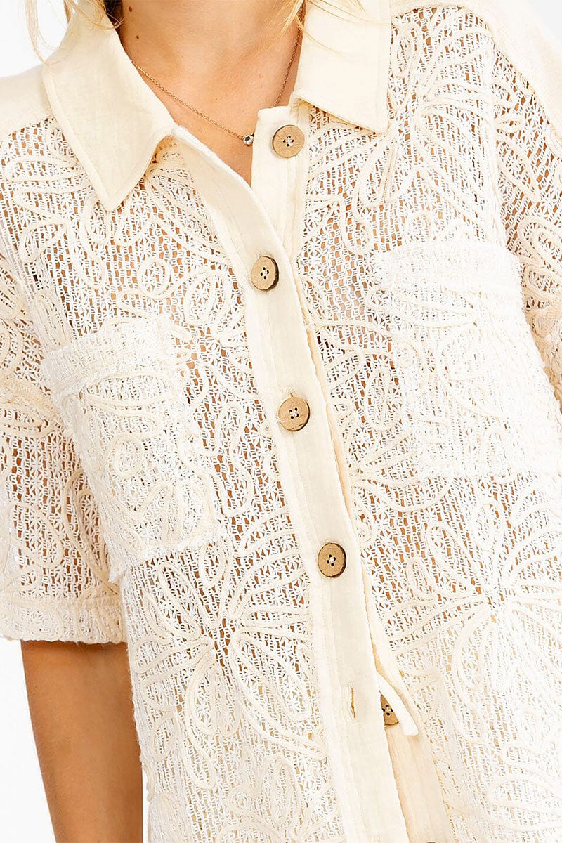 Vacay All Day Shorts & Button Up Lace Set-Market Grey Boutique