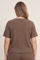 Brown Ribbed Short Sleeve Cardigan-Market Grey Boutique