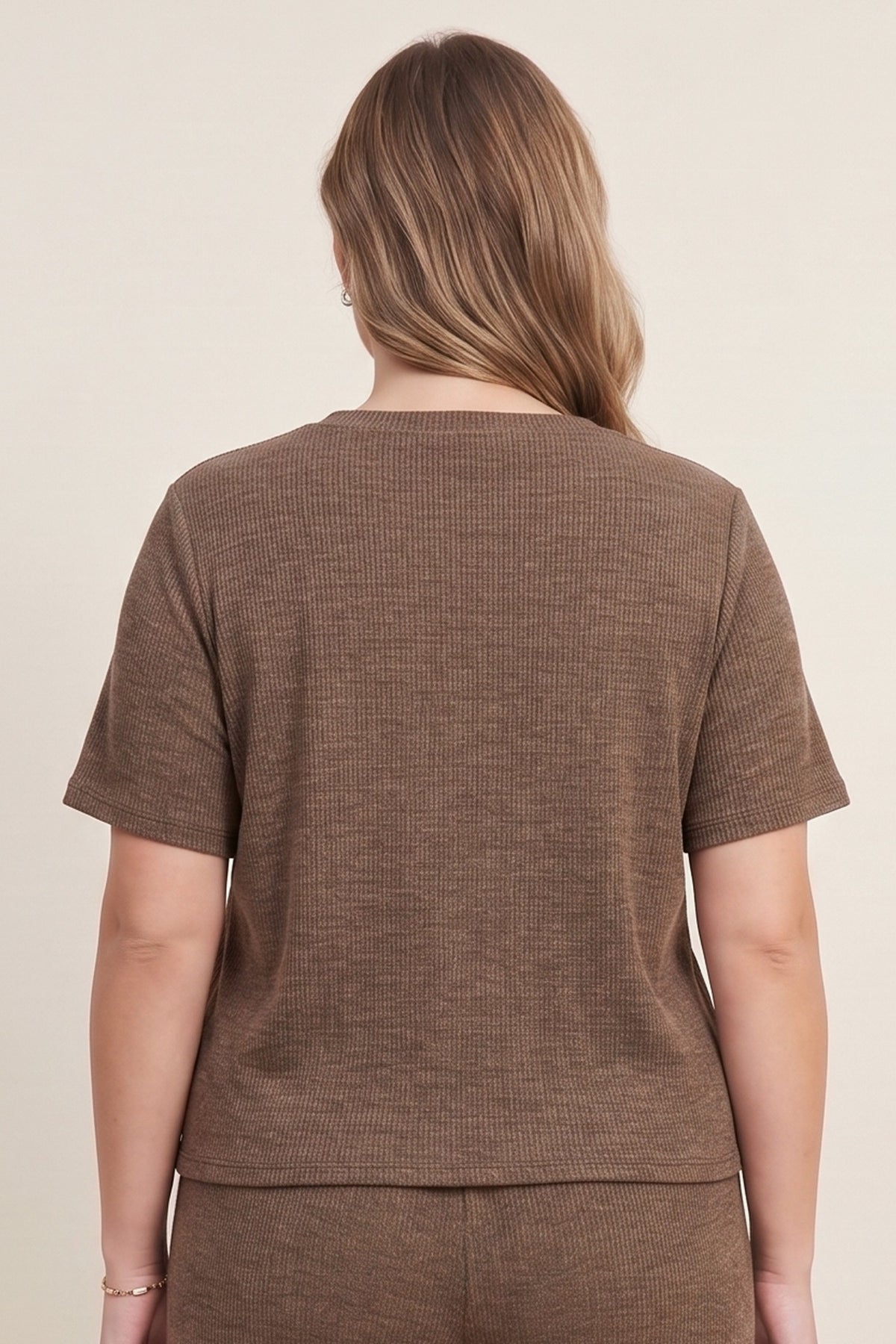 Brown Ribbed Short Sleeve Cardigan-Market Grey Boutique