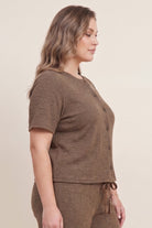 Brown Ribbed Short Sleeve Cardigan-Market Grey Boutique