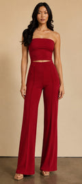 Red Gina High Waisted Wide Legged Pintuck Pants