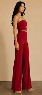 Red Gina High Waisted Wide Legged Pintuck Pants-Market Grey Boutique