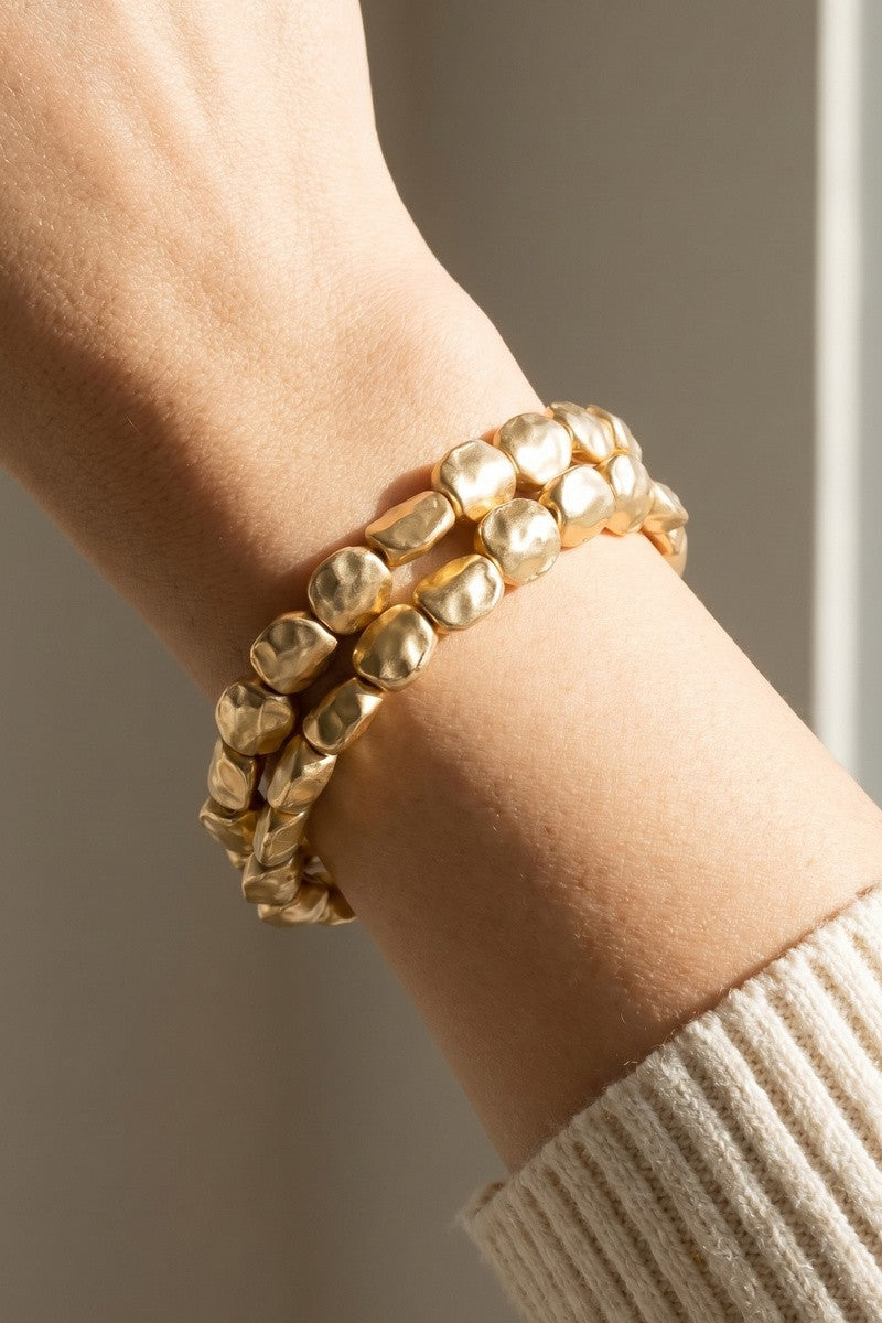 Gold Hammered Bracelet Set