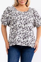 Curvy B/W Floral Blouse-Market Grey Boutique