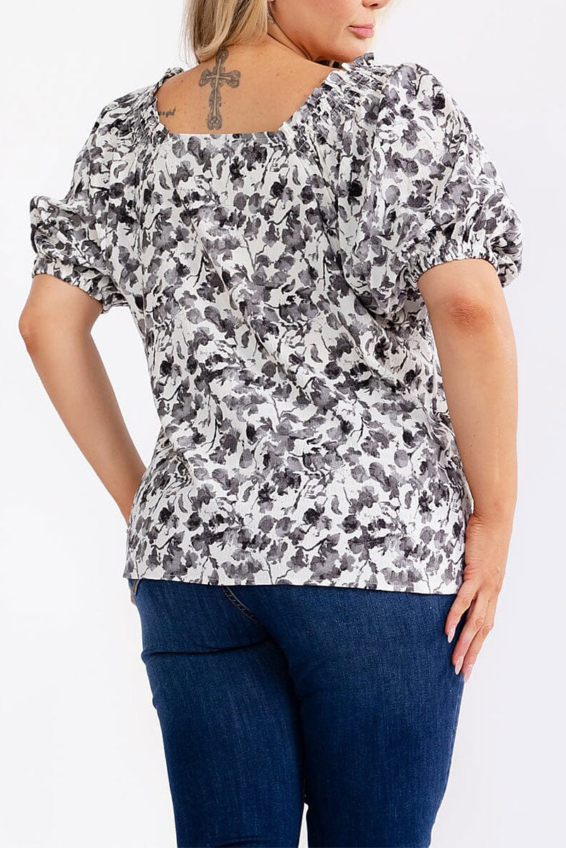 Curvy B/W Floral Blouse-Market Grey Boutique