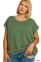 Curvy Sleeveless Stitch Detail Sweater-Market Grey Boutique