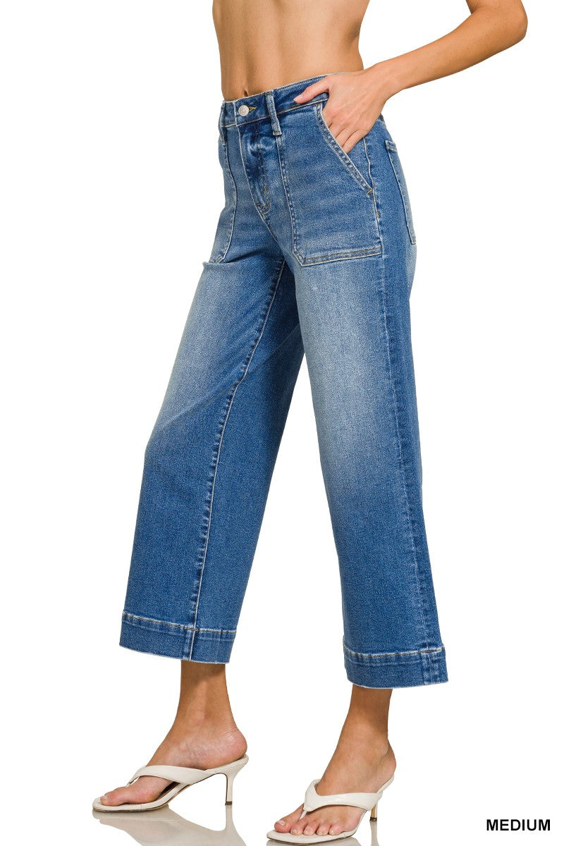 Zenana Cropped Wide Leg Denim Pants-Market Grey Boutique