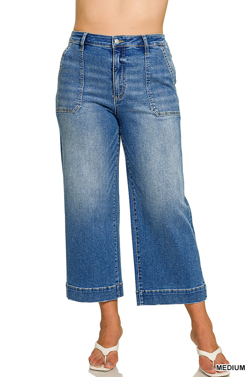 Zenana Cropped Wide Leg Denim Pants-Market Grey Boutique