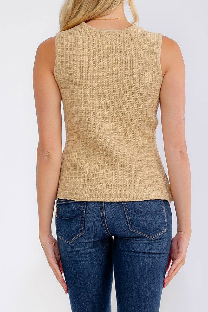 Taupe Sleeveless Button Up Knit Tank-Market Grey Boutique