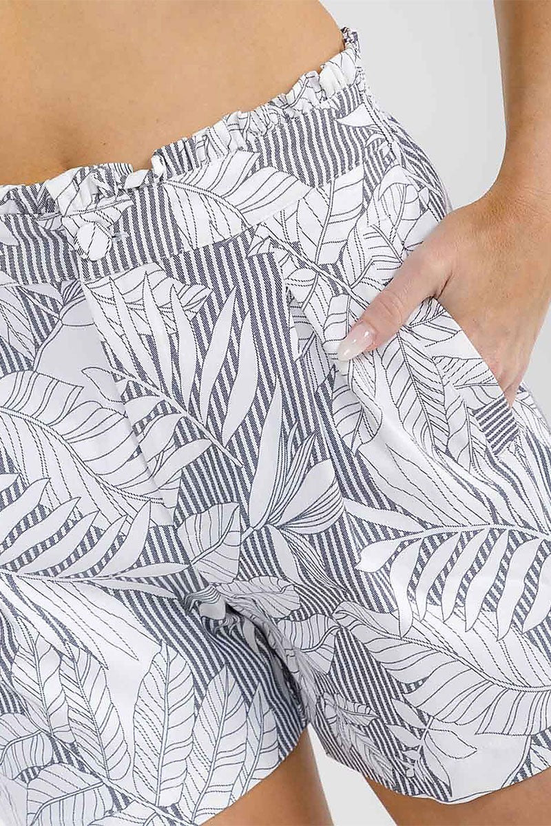 Tropical Leaf Print Mini Shorts-Market Grey Boutique
