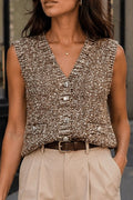 Brown Sleeveless Button Up Sweater Vest