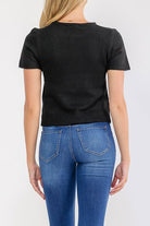 Black Short Sleeve Studded Sweater-Market Grey Boutique