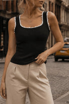 Black Sleeveless Pearl Knit Tank-Market Grey Boutique