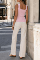 Pink Sleeveless Square Neck Button Tank ￼-Market Grey Boutique