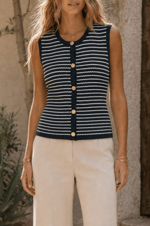 Black Sleeveless Stripe Knitted Top-Market Grey Boutique