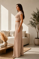 Taupe 2pc Crop Top + Lounge Pants Set-Market Grey Boutique