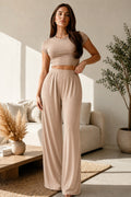 Taupe 2pc Crop Top + Lounge Pants Set