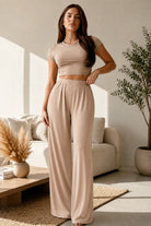 Taupe 2pc Crop Top + Lounge Pants Set-Market Grey Boutique
